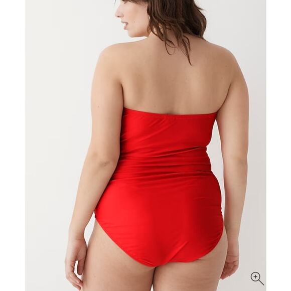 NWT J.Crew Gemma Ruched Bandeau One-Piece Bright Cerise Red Swimsuit Women's 24 - Picture 3 of 13